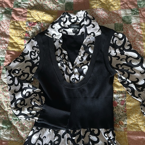 Sleek vintage BEBE dress PERFECT condition! 🖤🤍🖤 - Picture 4 of 6